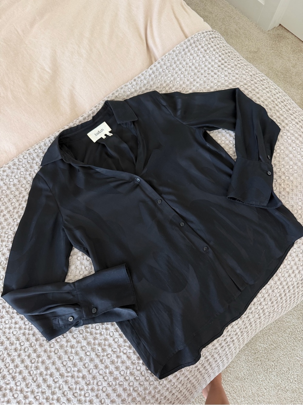 ba&sh Black Satin Button-Down Shirt